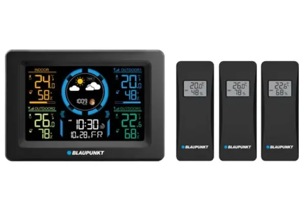 Blaupunkt WS40BK čierna / Meteostanica / 3x bezdrôtové teplotné čidlá / meranie vlhkosti / kalendár (5901750506086)
