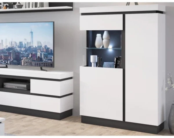 Vitrínová skrinka Campania 104 cm, biela/antracit%