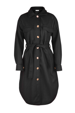 Teplý čierny dámsky kabát s vreckami, gombíkmi a zaväzovaním v páse 493-2 UNI