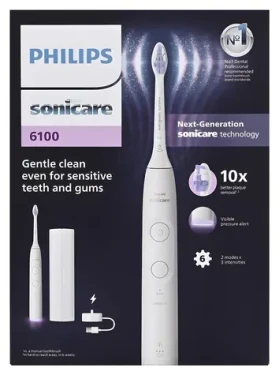 Philips Series 6100 HX7400/06 biela / Sonická elektrická zubná kefka / 62 000 kmitov / 2 režimy / senzor tlaku (HX7400/06)