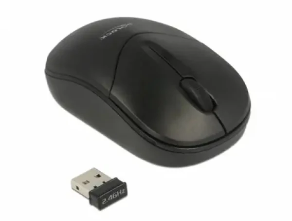 DeLock optická mini myš čierna / Optický senzor / bezdrôtová / 1000 DPI / 3 tlačidlá / 1xAA (12494-DE)
