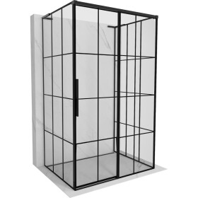 MEXEN/S - Rox-3S L sprchový kút 3 stenný, posuvný pravá 145 x 75, čierna kratka, čierna 8C2L-145-075-70-77-3S-P