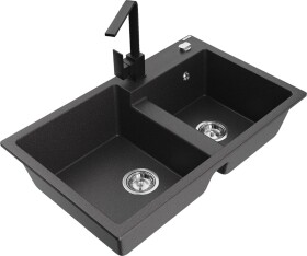 MEXEN/S MEXEN/S - Tomas granitový drez 2-bowl vrátane batérie Rita, čierna kropenatá 6516-76-670300-70