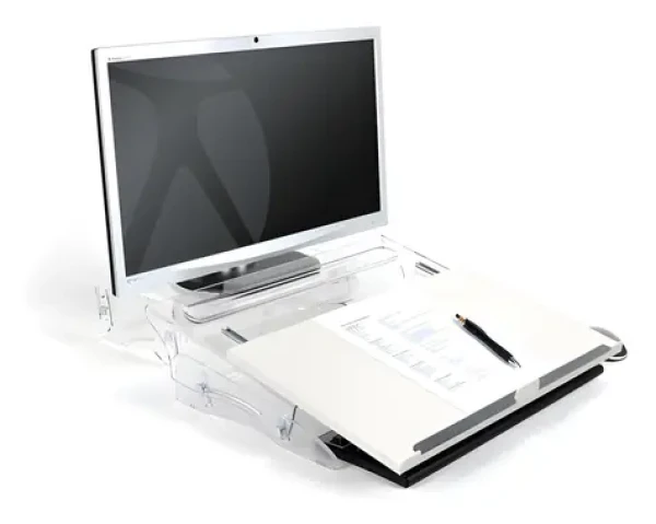 BakkerElkhuizen FlexDesk 630 transparentná, biela / Držiak na dokumenty / Výškovo nastaviteľný 110-180 mm (BNEFDESK630N)