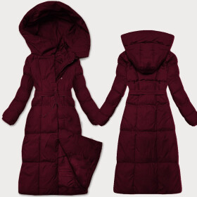 Dámska zimná bunda vo vínovej farbe s opaskom J Style (5M3227-1) odstíny červené M (38)