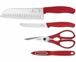 VICTORINOX Swiss Classic sada 2x nôž + kuchynské nožnice + škrabka na zeleninu červená (V-6.71 31.4G)