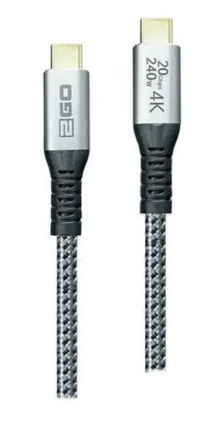 2GO strieborná / Dátový kábel / USB-C na USB-C / 240 W / 2 m / USB 3.2 Gen 2x2 / Thunderbolt 3 (797515)