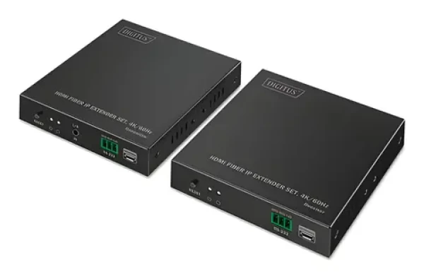 Digitus HDMI Fiber IP Extender Set čierna / Extender HDMI signálu / 4K/60Hz / optický SFP / až 40 km (DS-55350)