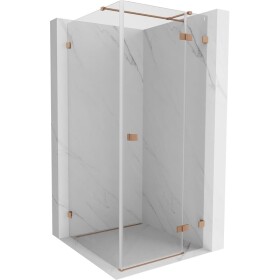 MEXEN/S - Lunar T sprchovací kút dvere krídlové pravá 80 x 80, transparent, meď kartáčovaná 834T-080-080-65-00-P
