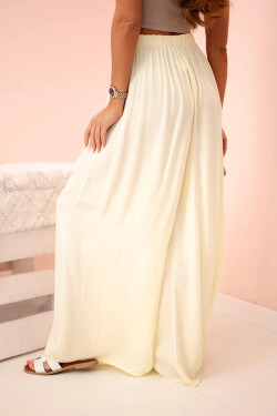 Dámske široké viskózové nohavice s elastickým pásom žlté UNI