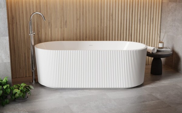 BESCO - Voľne stojaca vaňa GIULIANA biela, sifón so štrbinovým prepadom - Farba - Biela, Farba sifónu - Chróm, Rozmer vane - 150 × 75 cm VANGIU150WN