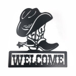 Veselá Stena Drevená nástenná čierna dekorácia Cowboy Welcome