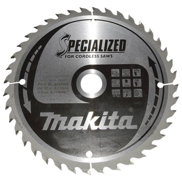 Makita SPECIALIZED B-32954 tvrdokovový pílový kotúč 165 x 20 x 1 mm Počet zubov (na palec): 40 1 ks; B-32954