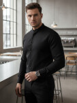Pánska ležérna čierna košeľa SLIM FIT so stojacím golierom FashionStreet DX2597 XXL