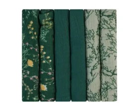 KikkaBoo Plienky mušelínovej 30x30 cm 6ks Secret Garden Green (31103010105KB)