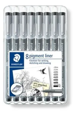 Staedtler Popisovač Pigment Liner 308 ARTIST SERIES čierna / Sada 8 ks / hroty 0,05-1,2 mm (308 SB8)