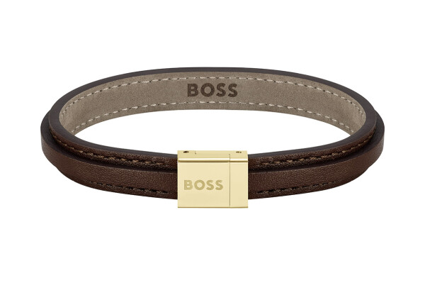 Hugo Boss Hnedý kožený náramok pre mužov Grover 1580329 17,5 cm