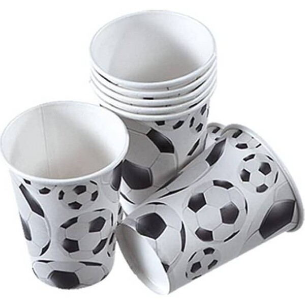 Papierové poháre 250 ml, 8 ks, motív futbalová lopta - tib