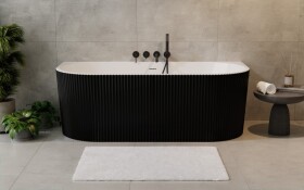 BESCO - Voľne stojaca vaňa LEYA čierna/biela, sifón so štrbinovým prepadom - Farba - Čierna / biela, Farba sifónu - Grafitová, Rozmer vane - 170 × 78 cm VANLEY170BWNG