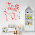 Veselá Stena Samolepka Shrek a Fiona Farba: oranžová, Veľkosť: 80 x 84 cm