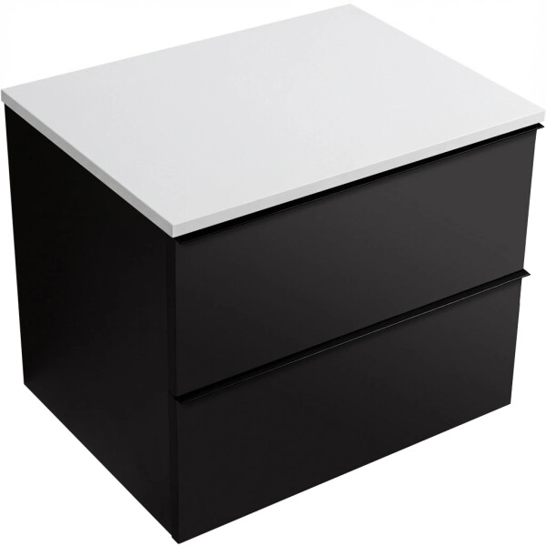 CERANO - Kúpeľňová skrinka Velora - čierna matná, úchytka čierna + doska z lit. mramoru Elanys - 12 mm - biela matná - 60x54,2x46,5 CER-679428