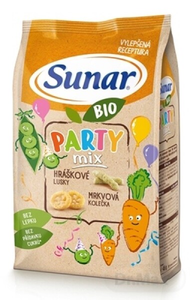 Sunar BIO Chrumky Party mix hráškové struky a mrkvové kolieska od ukonč. 12. mesiaca 45 g