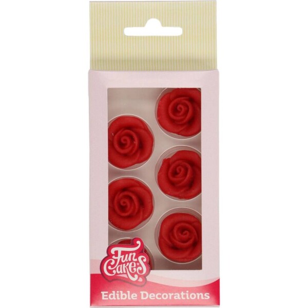 Marcipánové zdobenie 6 ks červené ruže - FunCakes - FunCakes