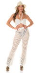 Sexy Set in crochet look Pants + Crop Top KHAKI Einheitsgroesse