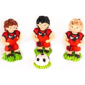 Cukrové figúrky – futbalisti, červené, 3 ks; kopačka 3 × 6,5 cm - I LOVE CAKES