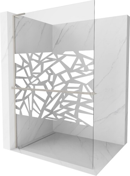 MEXEN/S - Kioto+ L Sprchová zástena WALK-IN s poličkou a držiakom uterákov 90 x 200, biely vzor, nikel kartáčovaná 800-090-123-97-85