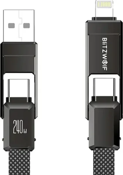 Blitzwolf BW-HDC7 4 v 1 USB-C + Lightning na USB-A + USB-C čierna / 240W / 1.2 m (BW-HDC7)