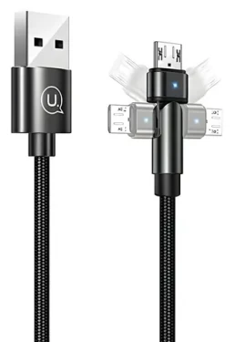 USAMS SJ478 U60 čierna / Dátový kábel / MicroUSB / Braided / 2A / 1m / otočná koncovka (SJ478USB01)