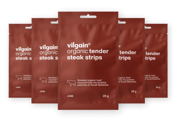 Vilgain Sušené steakové prúžky BIO – 5× chilli 25 g
