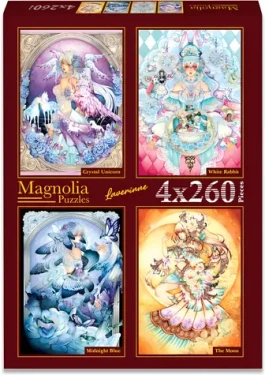 MAGNOLIA Puzzle Krištáľový jednorožec, Biely králik, Polnočná modrá a Mesiac