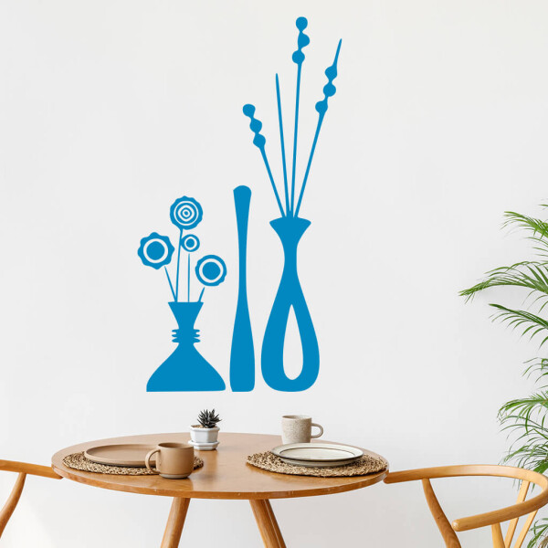 Veselá Stena Samolepka Kvety vo váze Farba: modrá, Veľkosť: 40 x 21 cm