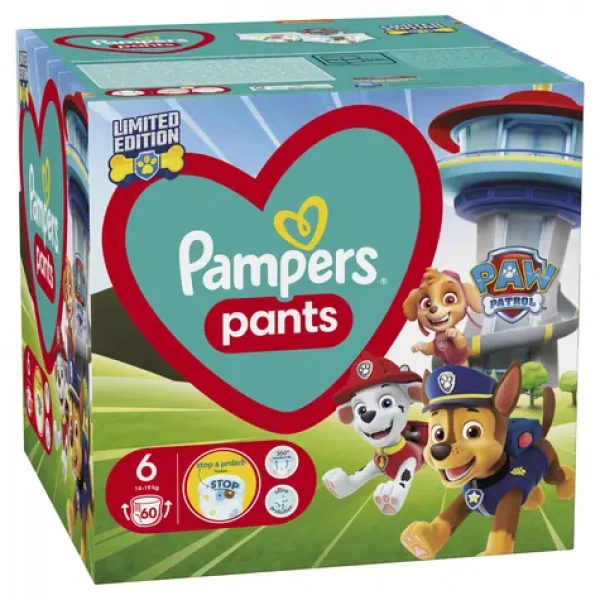 Pampers Pants Paw Patrol 14-19 kg (60ks) / Plienkové nohavičky / Veľkosť 6 (14-19 kg) (8006540863657)