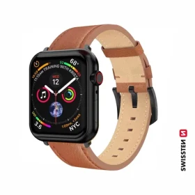 Swissten Kožený remienok pre Apple Watch 42/44/45/49mm hnedá / čierna spona a čierne pútko (46000813)