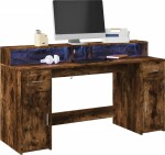 VidaXL Biurko z podświetleniem LED, przydymiony dub, 160x55x91 cm