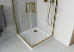 MEXEN/S - Rio sprchovací kút štvorec 80x80, transparent, zlatá + biela vanička so sifónom 860-080-080-50-00-4010G