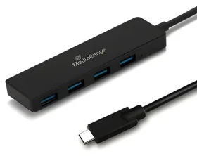 MediaRange USB-C hub 1:4 čierna / USB hub / 4X USB 3.2 Gen 1 Type-A / Bus-powered (MRCS508)