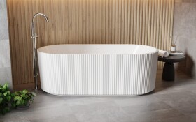 BESCO - Voľne stojaca vaňa GIULIANA biela, sifón so štrbinovým prepadom - Farba - Biela, Farba sifónu - Zlatá, Rozmer vane - 150 × 75 cm VANGIU150WNZ