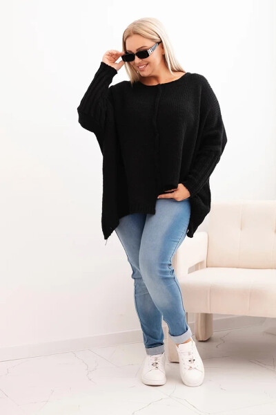Dámsky sveter Plus Size s akrylovým voľným strihom a 3/4 rukávmi čierny UNI