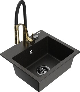 MEXEN/S MEXEN/S - Milo granitový drez 1-miska vrátane batérie Aster, čierna/zlatá metalik 6505-75-73450-57-B