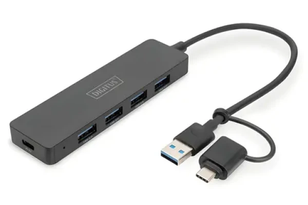 Digitus USB Hub 4- Port Slim / Hub / USB 3.0 / 4X USB-A + USB-C / čierna (DA-70235)