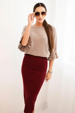 Dámska viskózna ceruzková sukňa s elastickým pásom bordová UNI