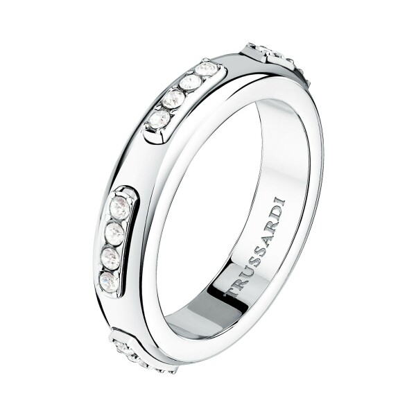 Trussardi Blyštivý oceľový prsteň s kryštálmi Concept TJAYY13012 58 mm