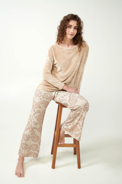 Vamp - Dámske pyžamo so zamatovým vrchným dielom 21092 - Vamp beige XL
