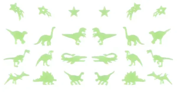 Svietiaca dekorácia na stenu Dinosaury 24 ks (mix) / plast / svietiaca v tme / pre detskú izbu (T51469)
