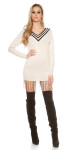 Trendy KouCla V-Cut knit derss with fringe BEIGE Einheitsgroesse