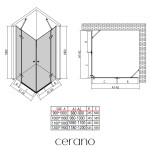 CERANO - Sprchovací kút Marino Duo Ľ/P - 6 mm - čierna matná, transparentné sklo - 90x90x190 - pántový CER-422925